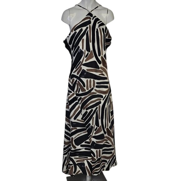 Anthropologie Halter Slip Midi Dress, Abstract Pattern, Black, Brown, Size XL - Picture 1 of 7